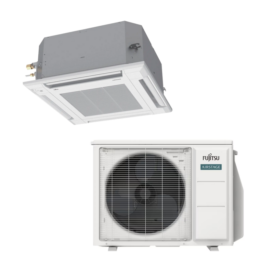 Fujitsu ACUH12KUAS & AOUH12KUAS1 12,000 BTU 23.7 SEER2 Ceiling Cassette Heat Pump System - R32