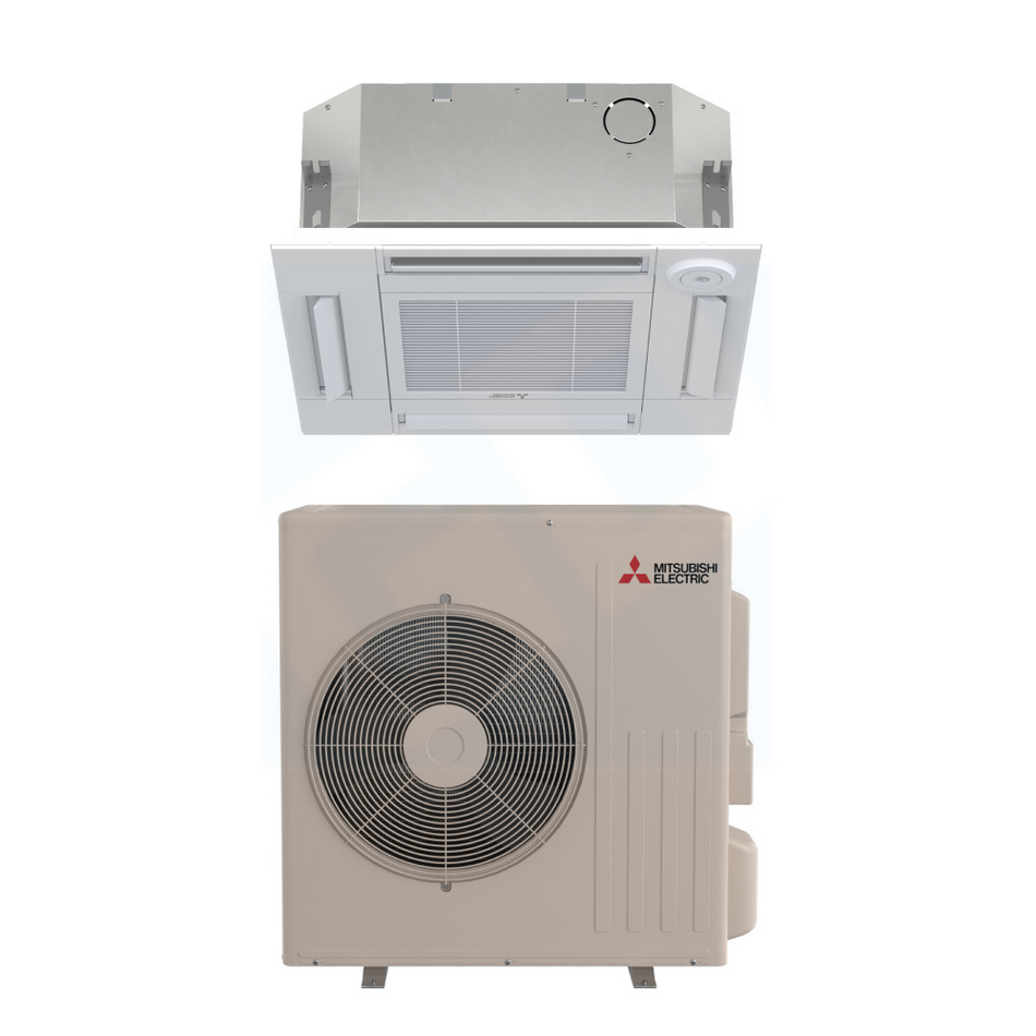 Mitsubishi SLZ-AF18NL & SUZ-AA18NL 18,000 BTU 17.5 SEER2 Four-Way Ceiling Cassette Heat Pump System (w/ Standard Grille) - R454B