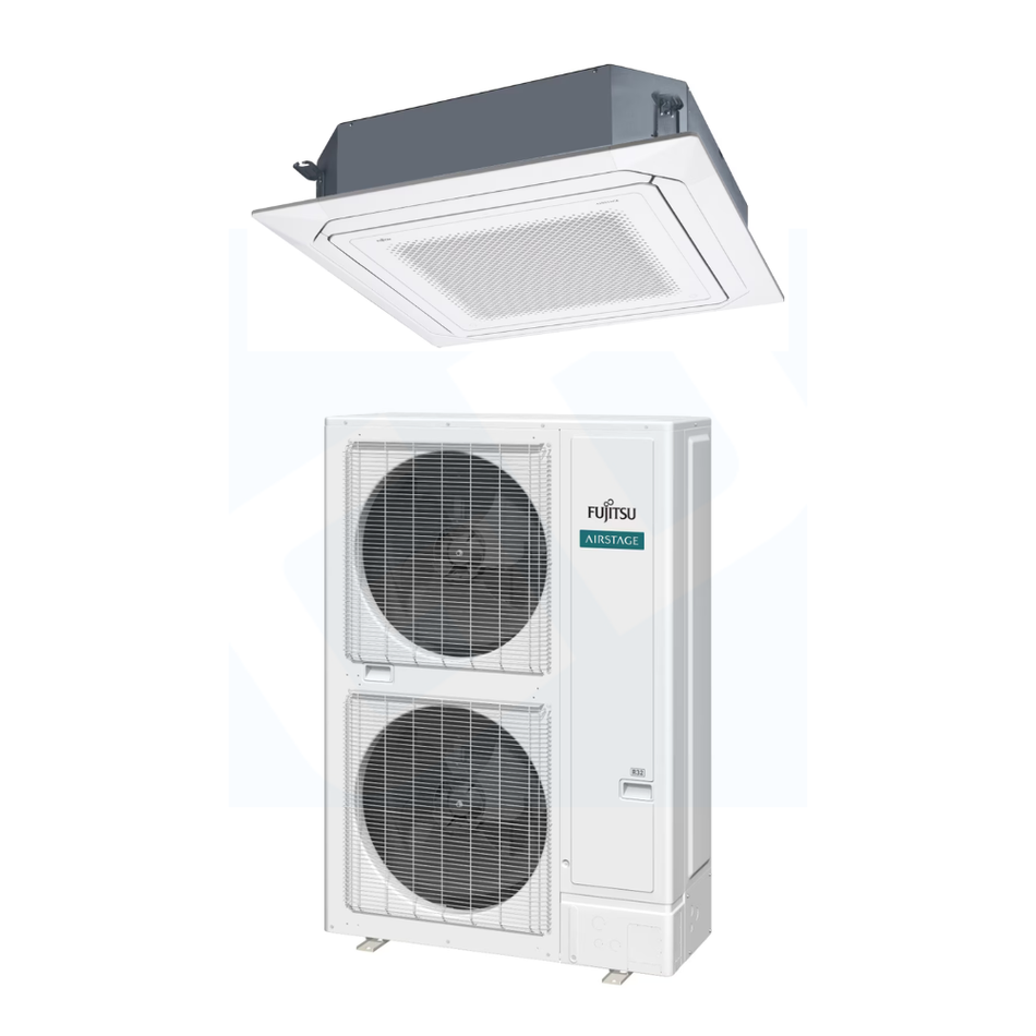 Fujitsu AUUH48KUAS & AOUH48KUAH1 48,000 BTU 21.5 SEER2 Circular-Flow Ceiling Cassette Cold-Climate Heat Pump System - R32