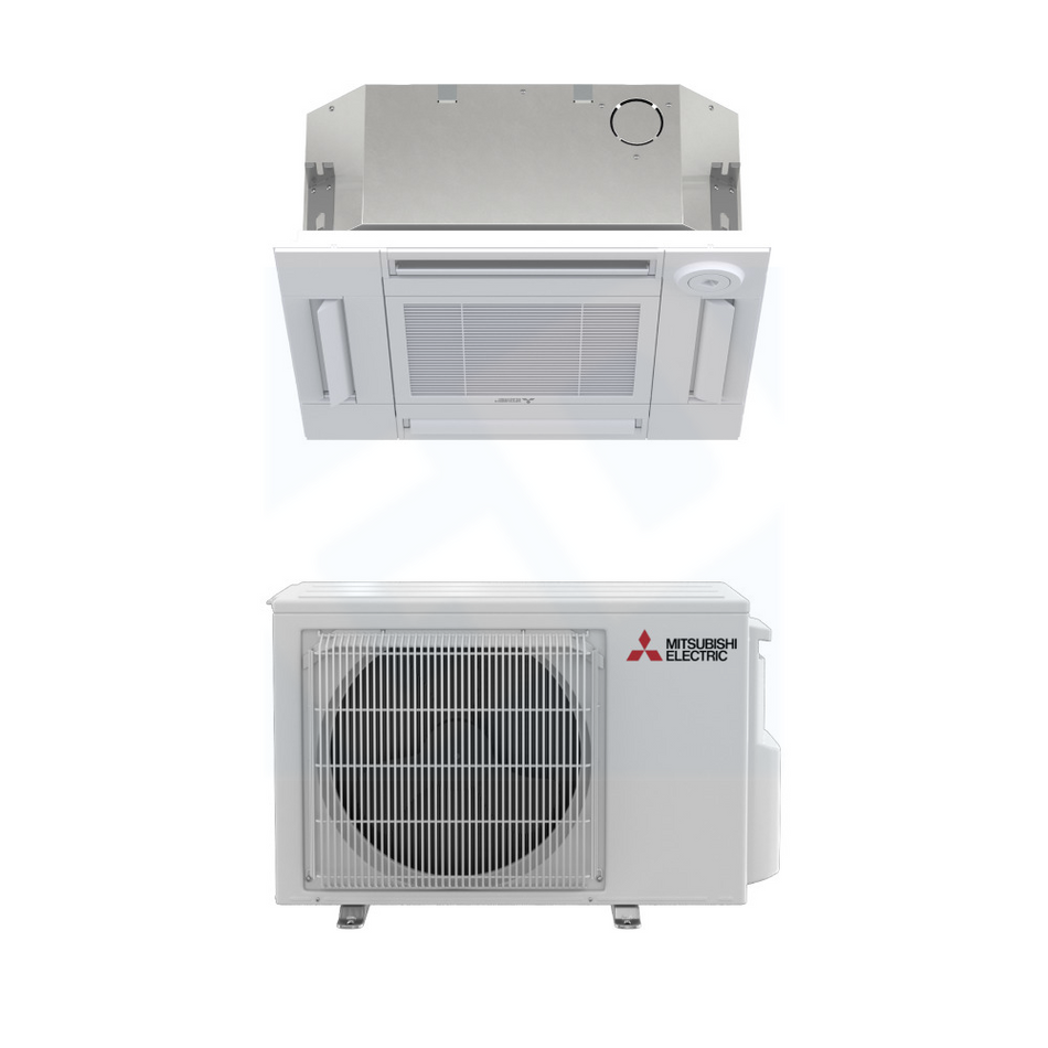 Mitsubishi SLZ-AF12NL & SUZ-AA12NL 12,000 BTU 20.3 SEER2 Four-Way Ceiling Cassette Heat Pump System (w/ Standard Grille)