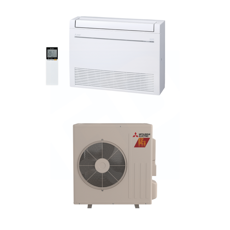 Mitsubishi KX 18,000 BTU 17.2 SEER2 Hyper Heat Floor Mounted Heat Pump System