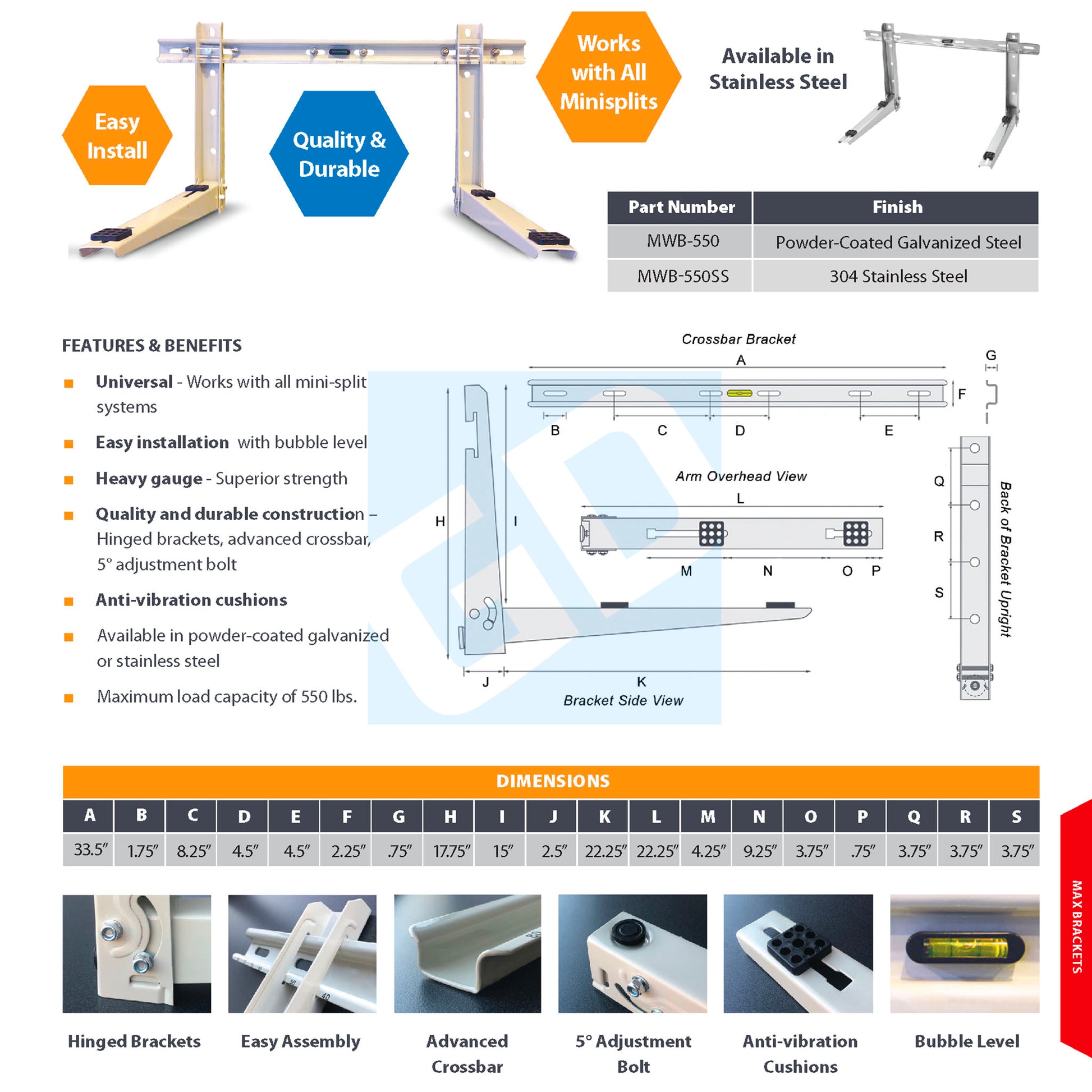 HMAX Ductless/Mini-Split Outdoor Unit Mounting Bracket MWB-550 Got Ductless HMAX Ductless/Mini-Split Outdoor Unit Mounting Bracket MWB-550 Got Ductless