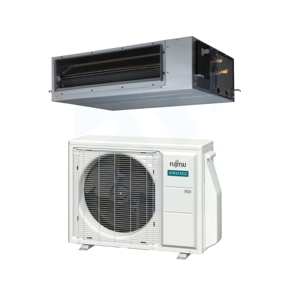 Fujitsu ARUH18KUAS & AOUH18KUAS1 18,000 BTU 18.6 SEER2 Mid Static Ducted Heat Pump System - R32