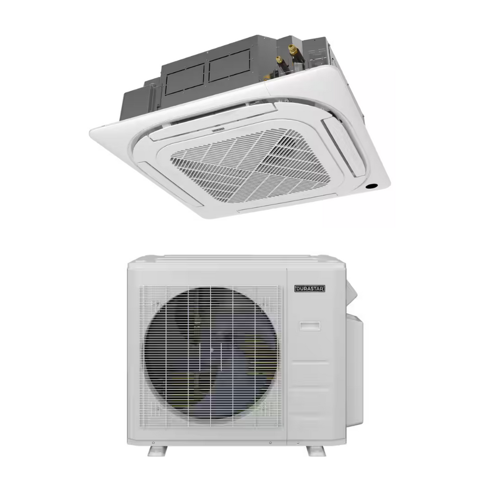 Durastar DRAC24F2A & DRA1H24S2A 24,000 BTU 22.2 SEER2 Four-Way Ceiling Cassette Sirius Heat Heat Pump System (w/ Grille) - R454B