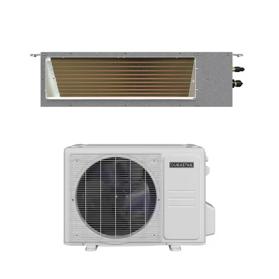 Durastar DRADH0912F2A & DRA1H12S2A 12,000 BTU 20.5 SEER2 High Static Ducted Sirius Heat Heat Pump System - R454B