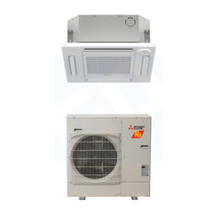 Mitsubishi SLZ-AF09NL & SUZ-AA09NLHZ 9,000 BTU 16.6 SEER2 Four-Way Ceiling Cassette Hyper Heating Heat Pump System (w/ Standard Grille) - R454B